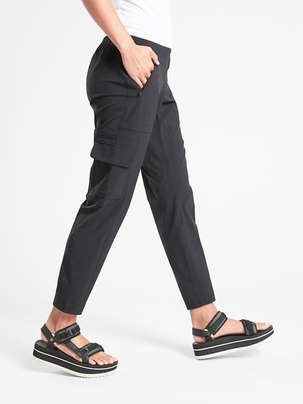 ATHLETA Sz 10 Chelsea Cargo Pants Charcoal Grey Elastic Waste Pull On Pockets
